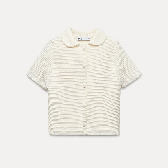 Zara chunky knit Peter Pan collar cardigan - Picture 2 of 4